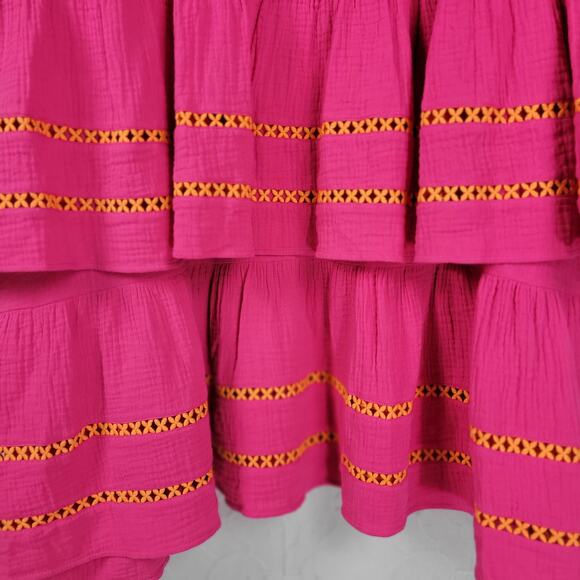Scoop Womens Dress Sz 3XL Bright Pink 3/4 Sleeve Lace Detail Tiered Mini Belted‎ - Picture 3 of 14